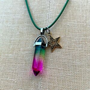 Handmade Watermelon Tourmaline Resin Crystal Amulet Necklace